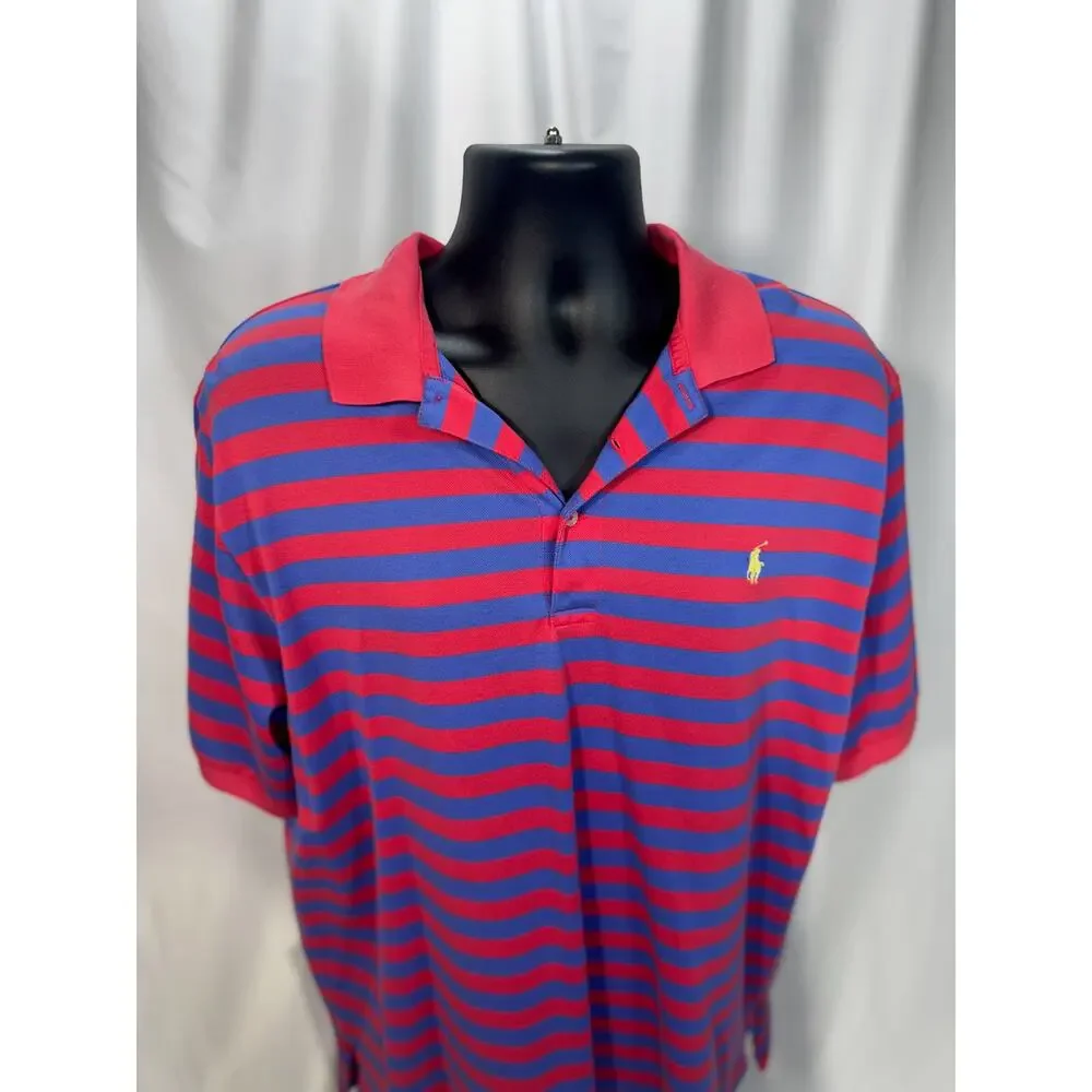 Polo Golf Ralph Lauren Men's L Red Purple Striped Pima Cotton Polo Shirt Sportif